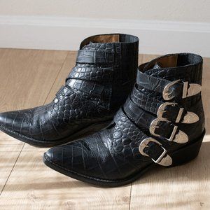 Toga Pulla - Black Leather Four Buckle Western Boots